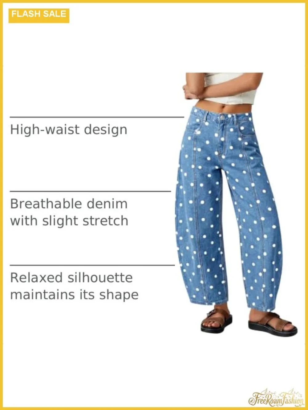 Polka Dot High Waisted Wide Leg Denim Jeans